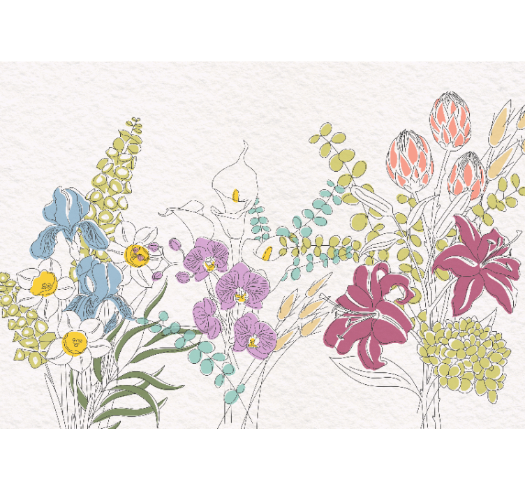 Fleurs dessinées panoramic mural - TenStickers