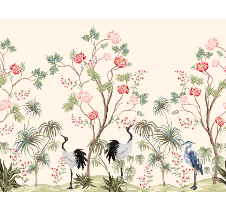 oiseaux et arbres exotiques panoramic mural - TenStickers