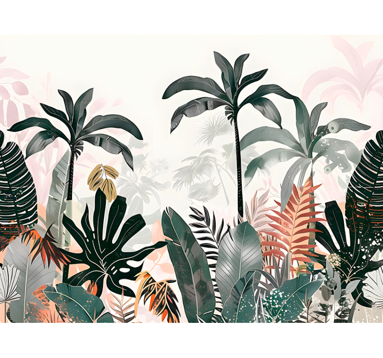 Tropical big leaves nature wall mural - TenStickers