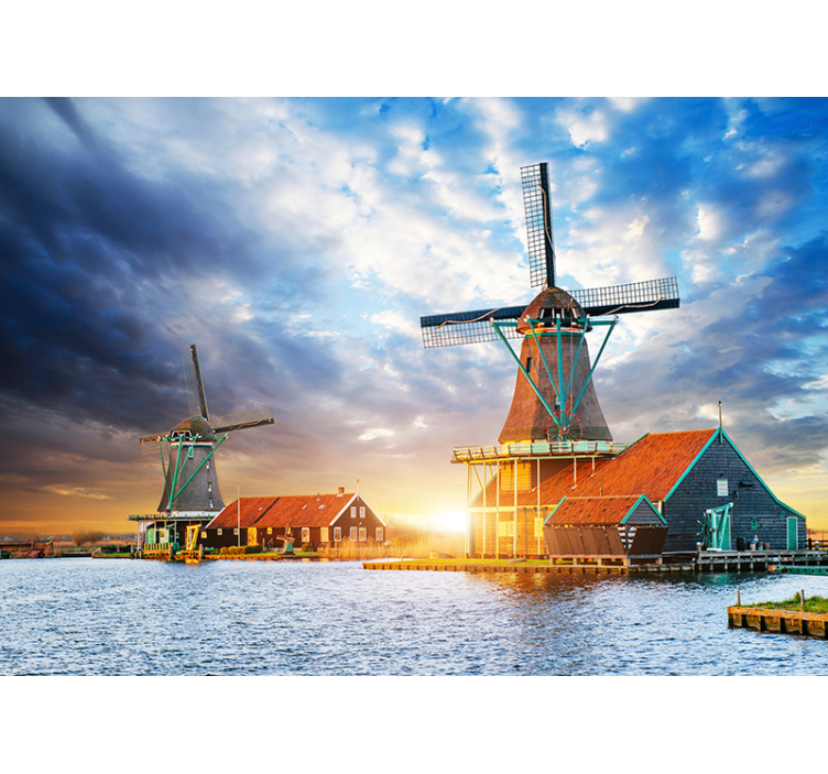 Dutch Windmill Sunset amsterdam wall mural - TenStickers