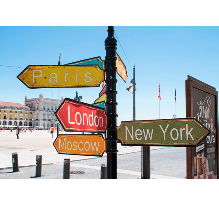Travel Direction Signpost city wall mural - TenStickers
