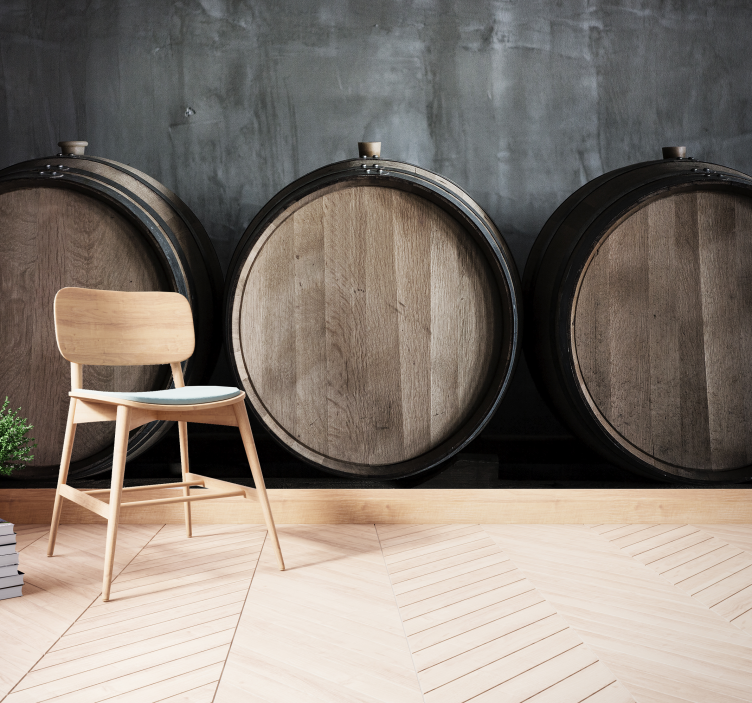 3 Wine barrels vintage wall mural - TenStickers