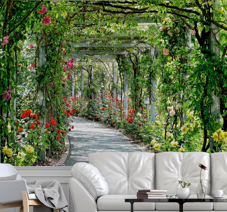 3D flowers in tunnel  3D Wall Mural - TenStickers