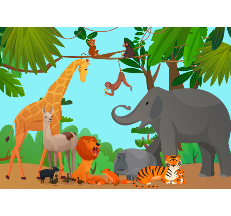 Jungle Animal Friends animal wall mural - TenStickers