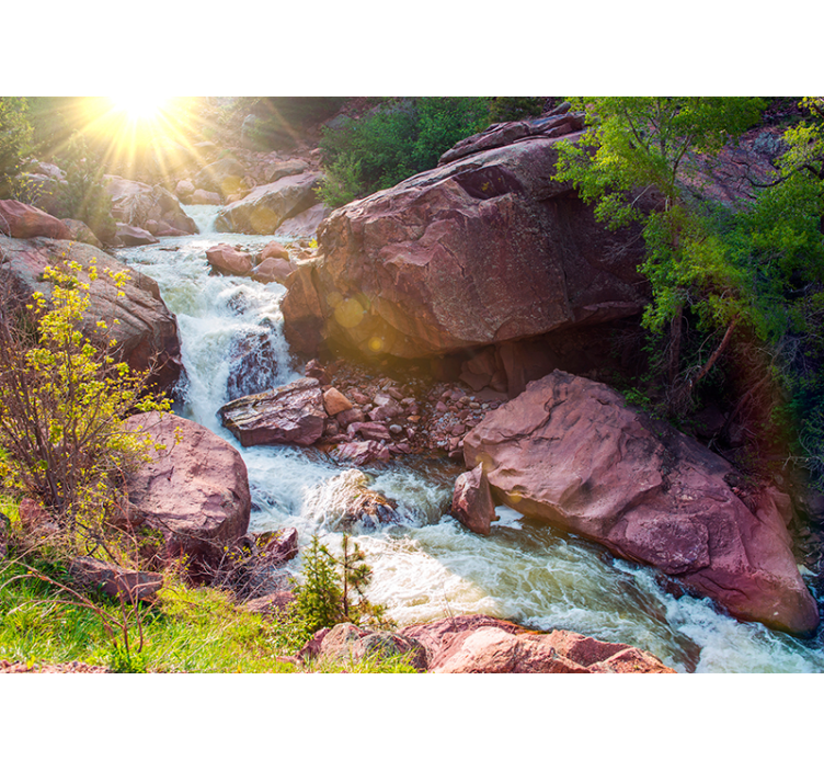 Serene Mountain Stream landscape mural wallpaper - TenStickers