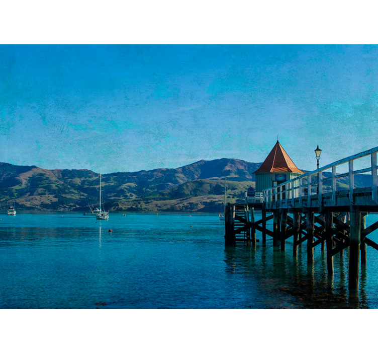 Landscape mural wallpaper coastal dock scene - TenStickers