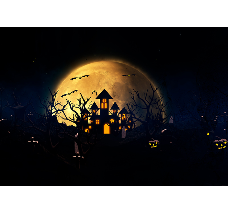 Spooky Moonlit Mansion halloween mural - TenStickers