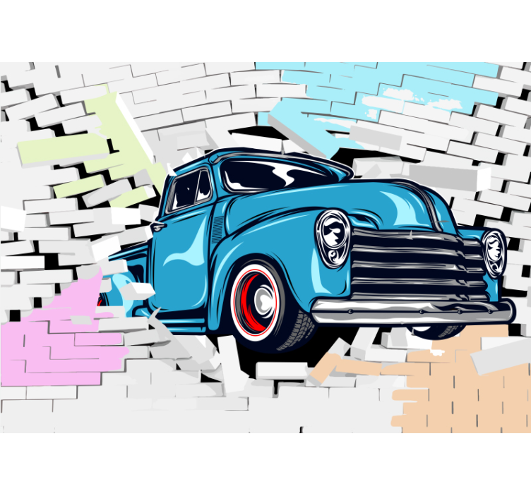 Vehicle mural classic blue pickup - TenStickers