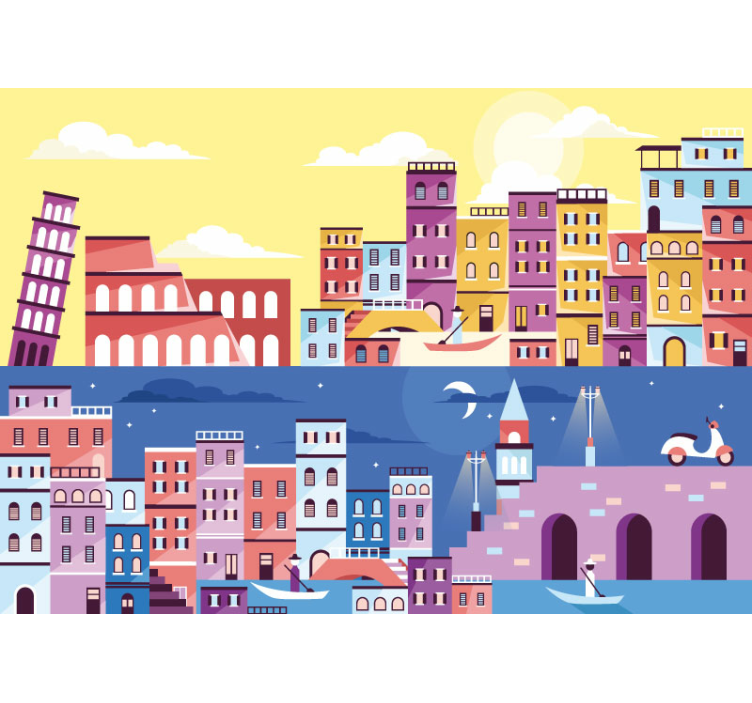 Vibrant Urban Skyline city wall mural - TenStickers