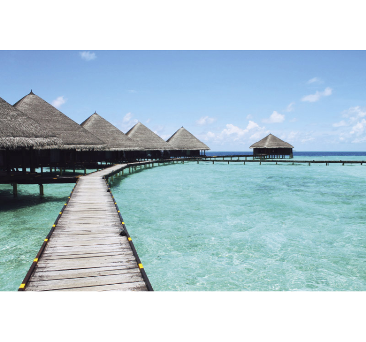 Nature wall mural tropical water bungalows - TenStickers