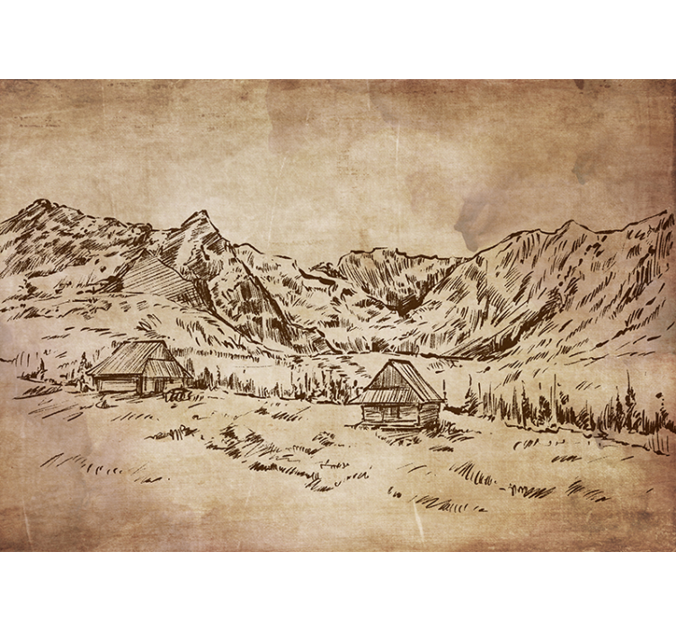 handdrawn switzerland landscape  wall mural - TenStickers