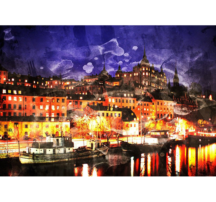 Lively Urban Evening city wall mural - TenStickers