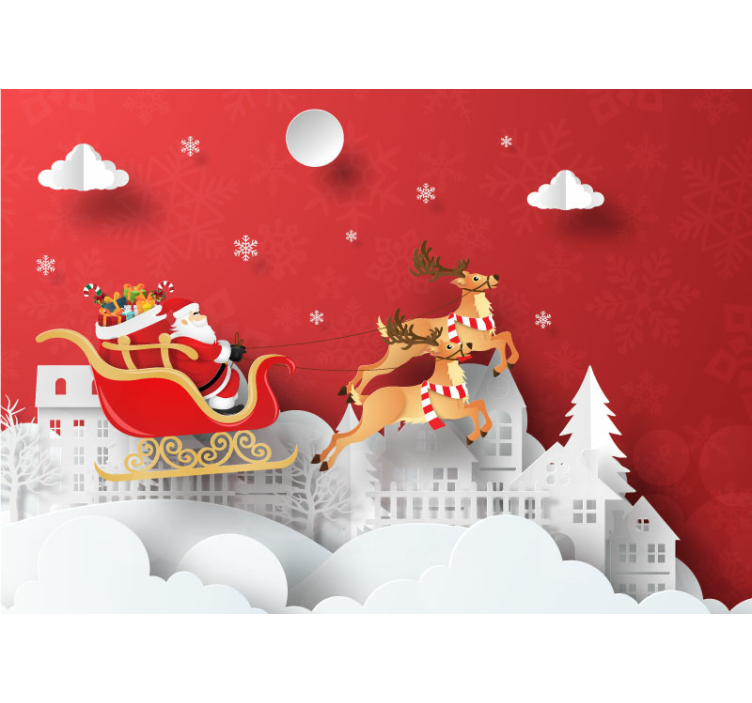 Santa and reindeers Christmas scene wall mural - TenStickers