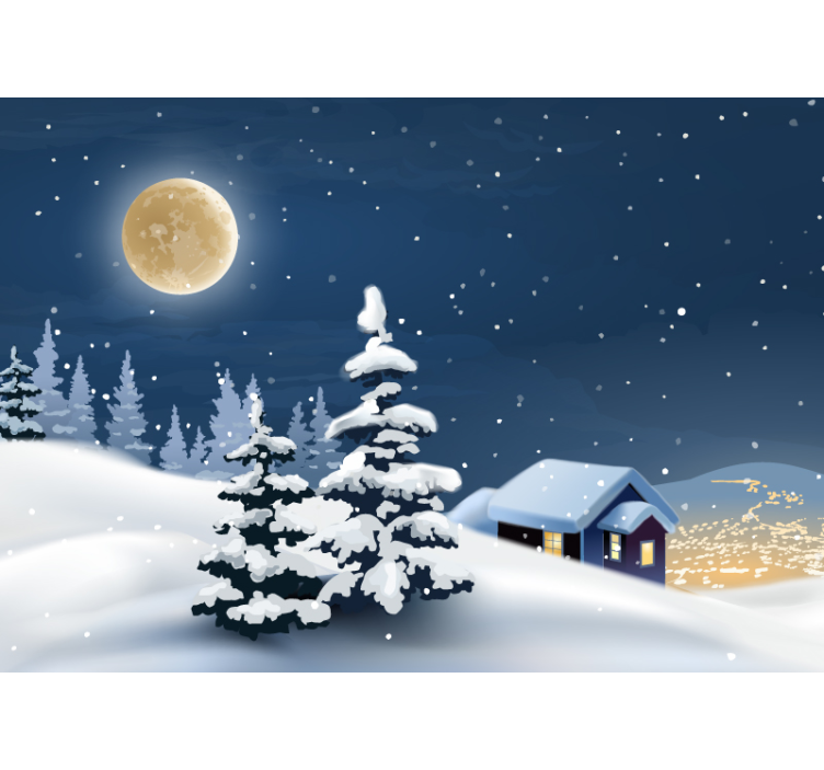 Cartoon winter landscape Christmas wall mural - TenStickers