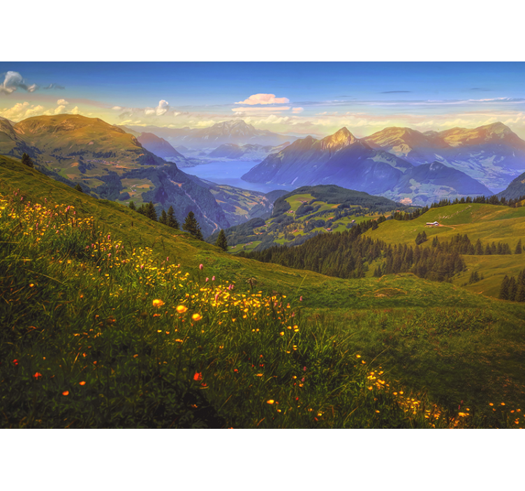 Landscape mural wallpaper mountainous meadow view - TenStickers
