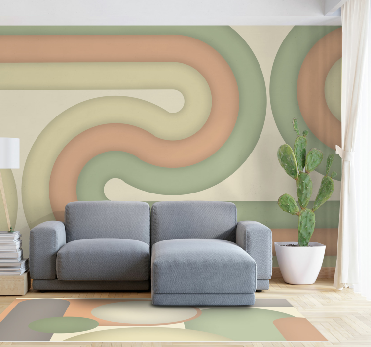 Curved retro pattern mural for living room - TenStickers