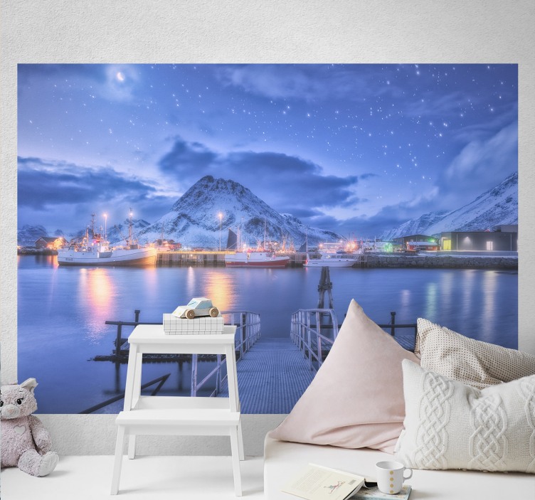 Landscape mural wallpaper mountainous port scene - TenStickers