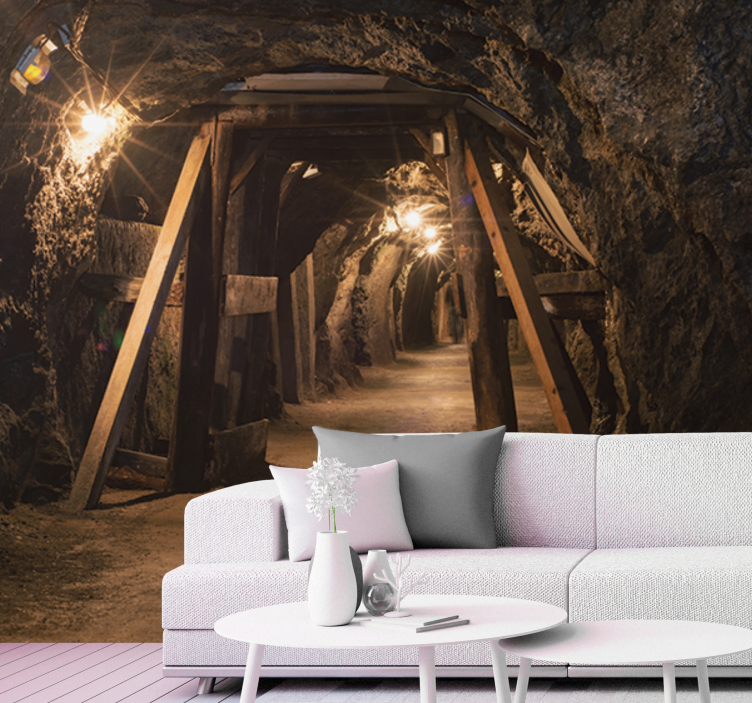 Landscape mural wallpaper cave passageway view - TenStickers