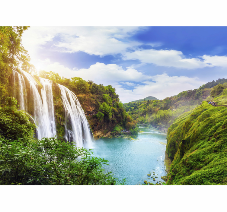 Waterfall and mountains Waterfall Wall Mural - TenStickers