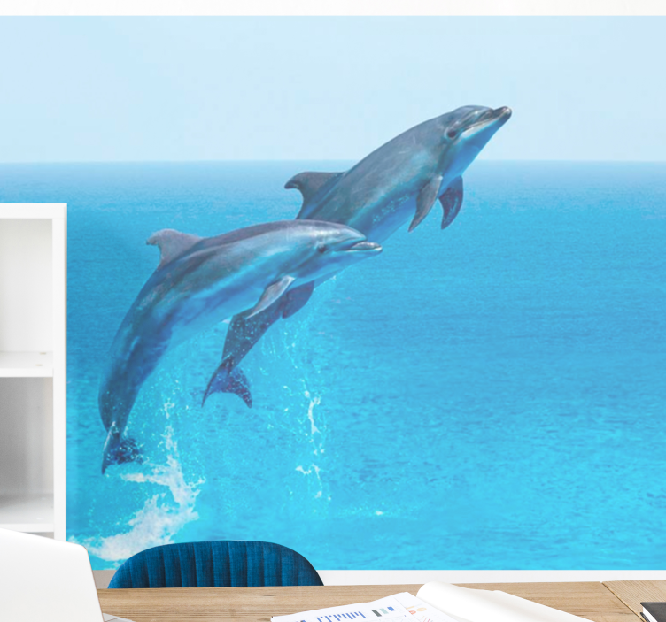 Animal wall mural dolphins leaping playfully - TenStickers