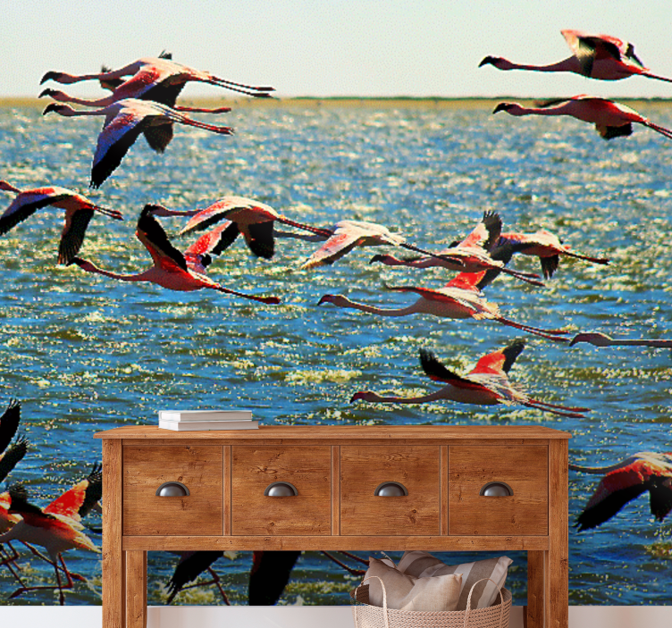 Animal wall mural flying flamingos group - TenStickers