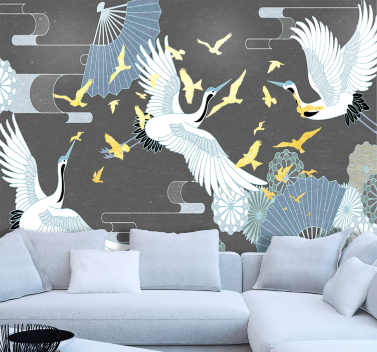 Animal wall mural graceful flying cranes - TenStickers