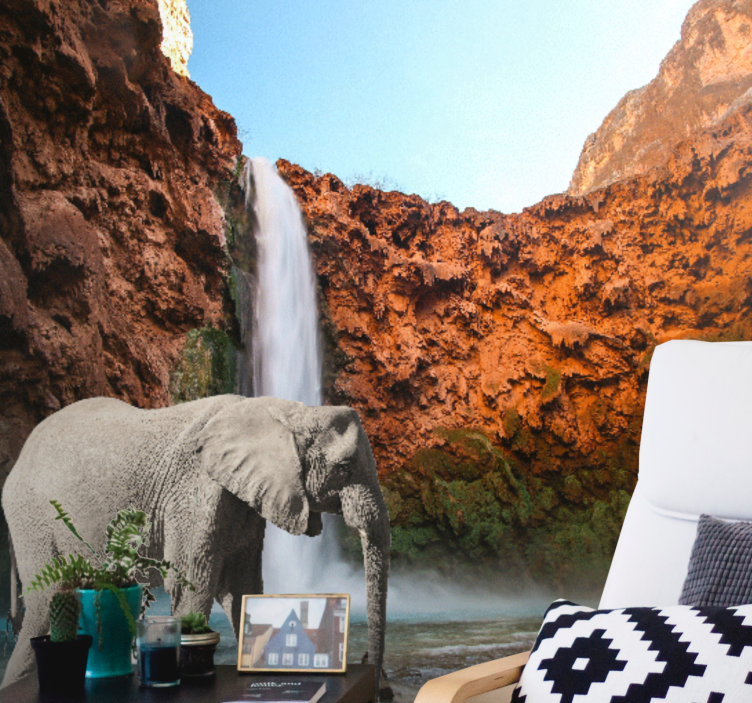 Animal wall mural majestic elephant waterfall - TenStickers