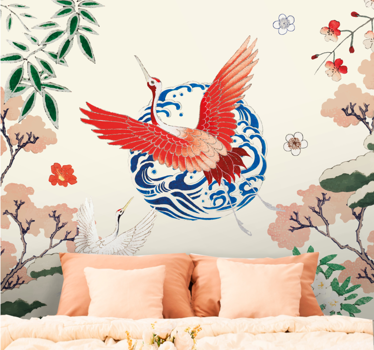 Animal wall mural majestic red crane - TenStickers