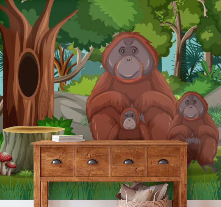Animal wall mural orangutans family scene - TenStickers
