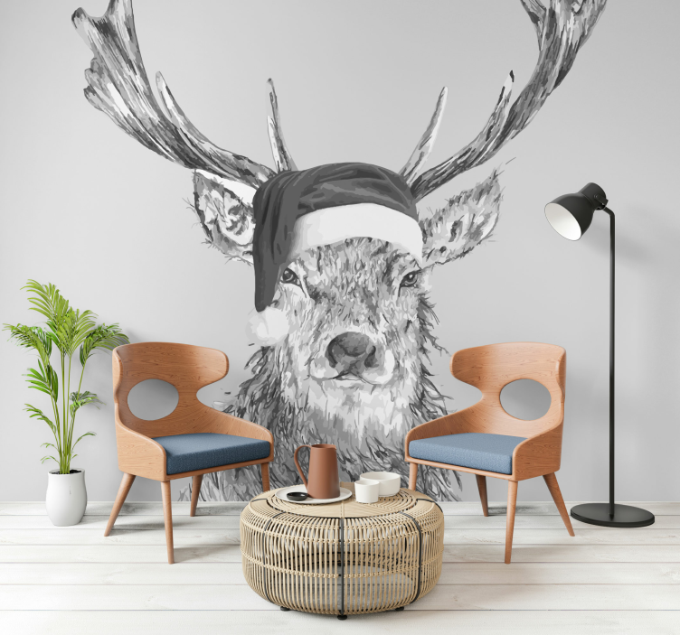Animal wall mural reindeer in a hat - TenStickers