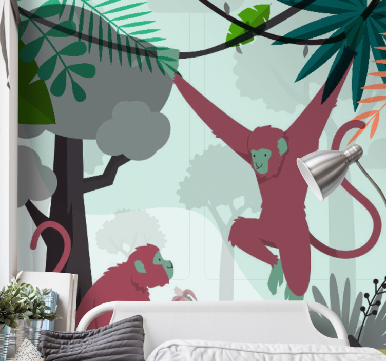 Animal wall mural swinging monkeys at play - TenStickers