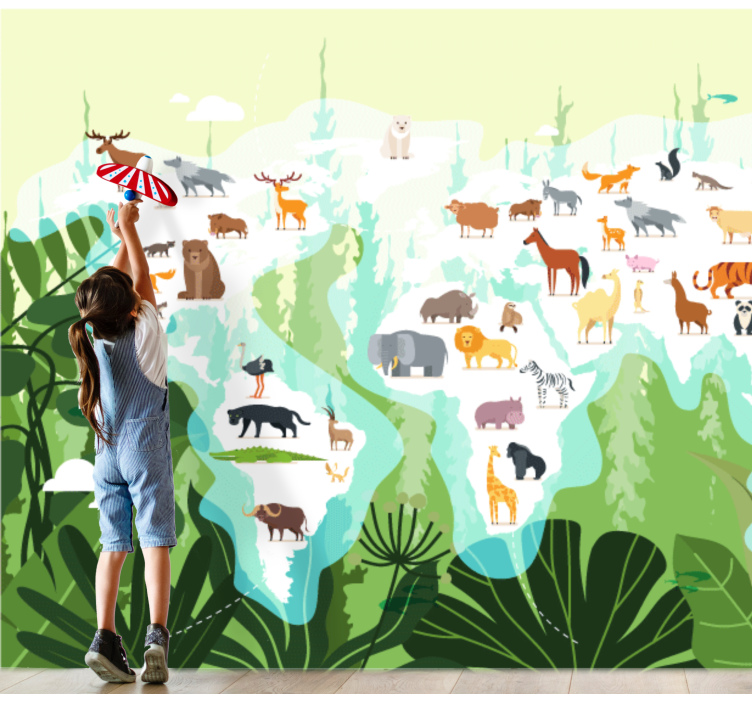 Animal wall mural world animal map - TenStickers