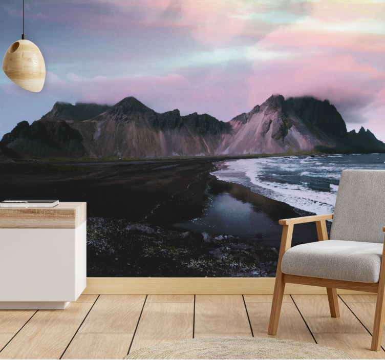 Beautiful purple sunset Mountain wall mural - TenStickers