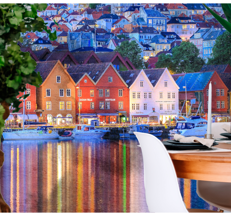 Bergen city evening river wall mural - TenStickers