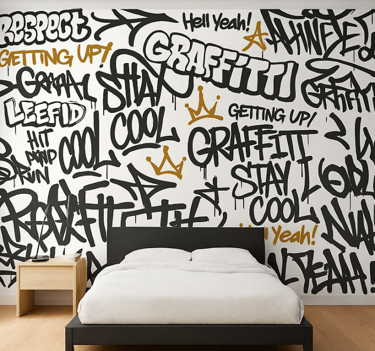Black and white graffiti teenage wall mural - TenStickers