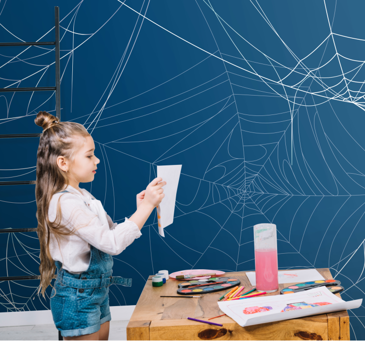 Blue halloween cobweb Bedroom Mural Wallpaper - TenStickers