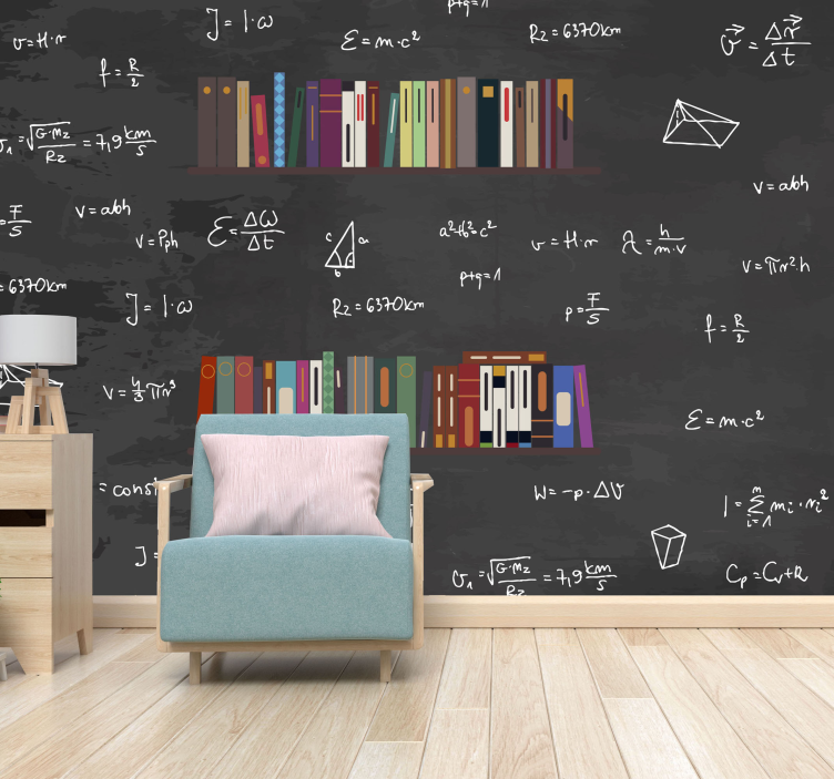 Bookshelf & Math Formulas wall mural - TenStickers