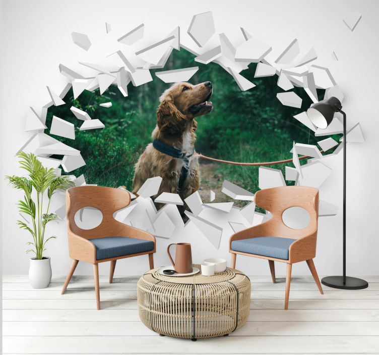 Broken wall with dog 3D Wall Mural - TenStickers