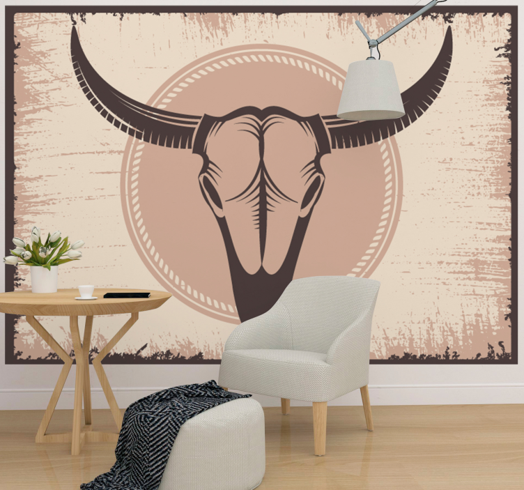 Mural for living room buffalo skull art - TenStickers