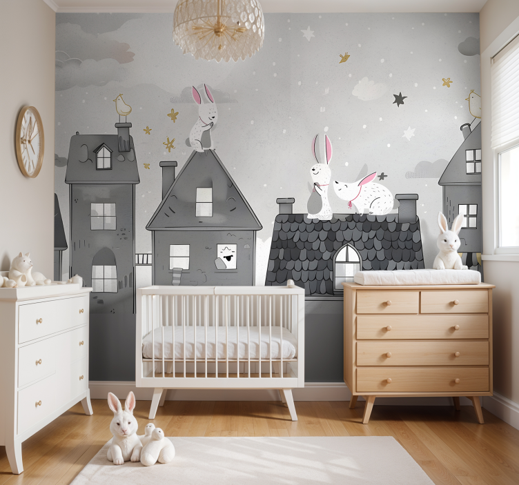 Bunnies at night nursery mural - TenStickers