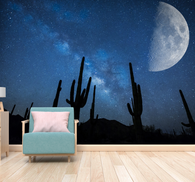 Cactus Night Sky landscape mural wallpaper - TenStickers