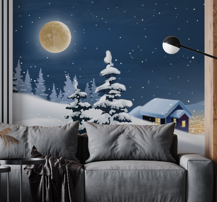 Cartoon winter landscape Christmas wall mural - TenStickers