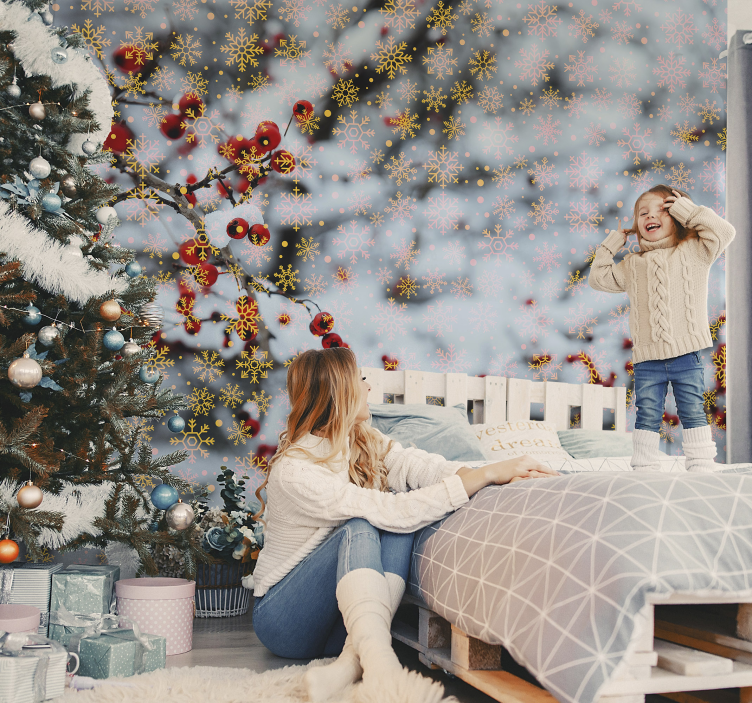 Christmas mural capturing joyful winter moments - TenStickers