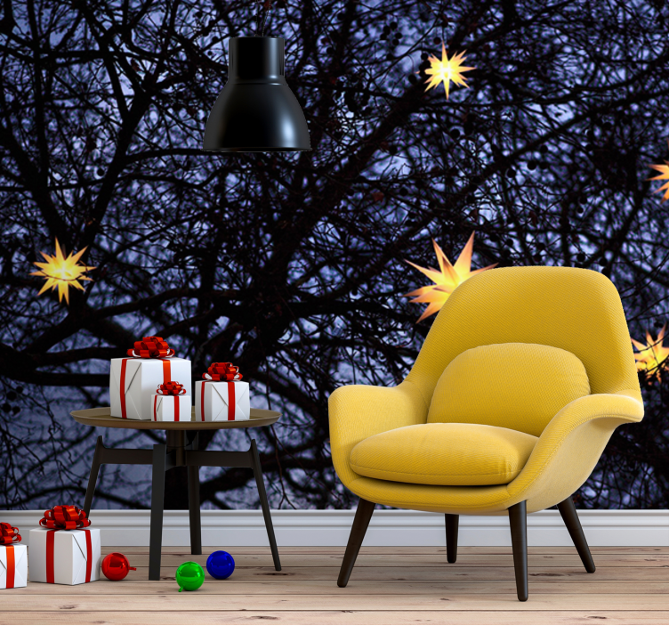 Christmas mural golden starry night - TenStickers