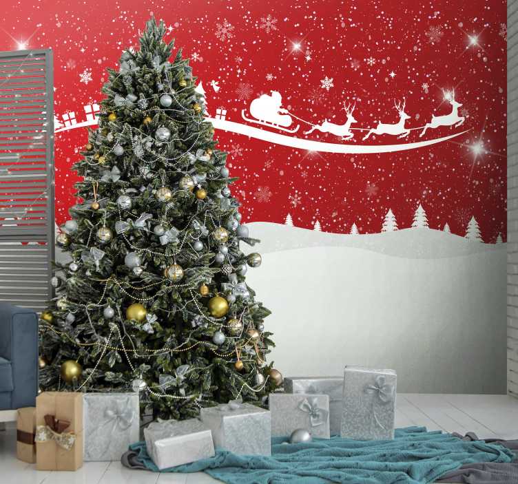 Christmas mural santa sleigh decoration - TenStickers