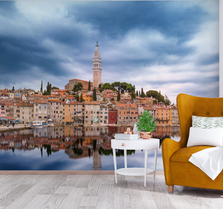 City wall mural historic coastal town - TenStickers