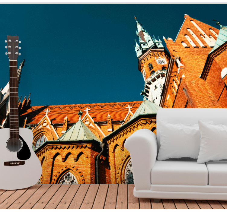 City wall mural historic red brick design - TenStickers