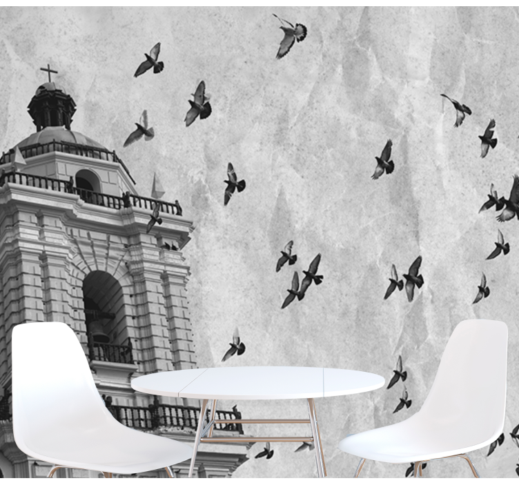City wall mural historic tower birds - TenStickers
