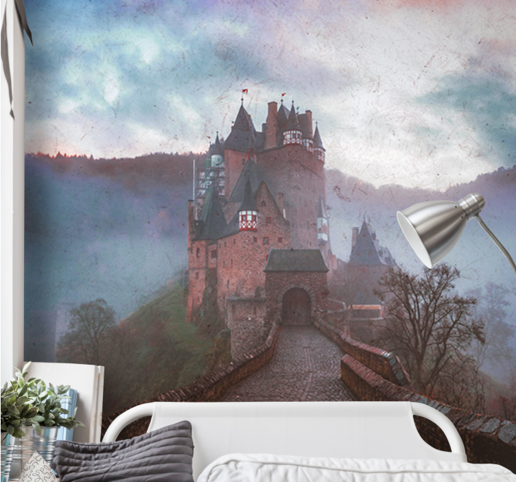 City wall mural mystical castle landscape - TenStickers