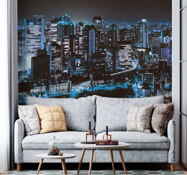 City wall mural nighttime urban skyline - TenStickers